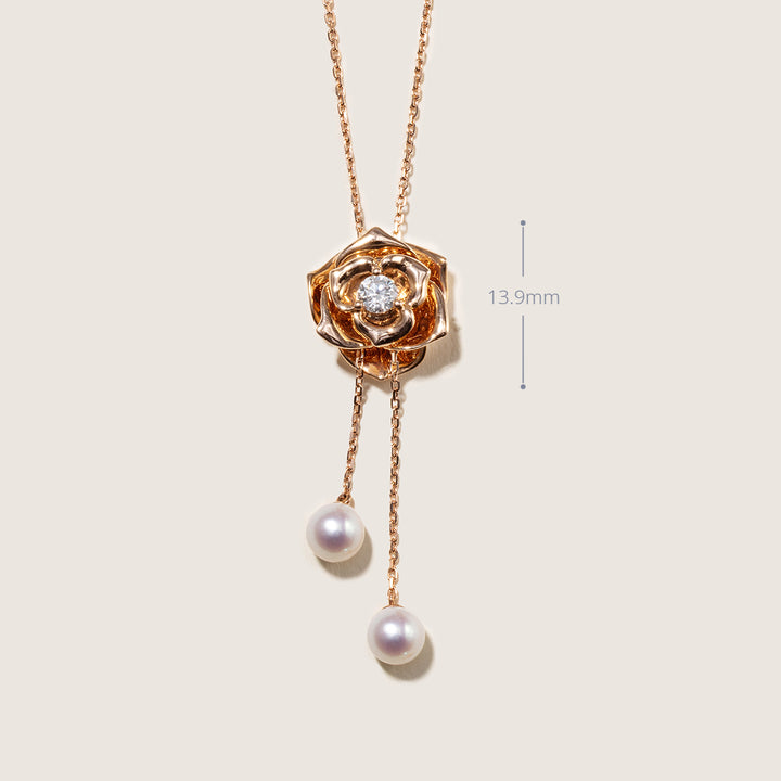 Freshwater Pearl 9K Rose Gold Lab-Grown Diamond Dewdrop Rose Necklace