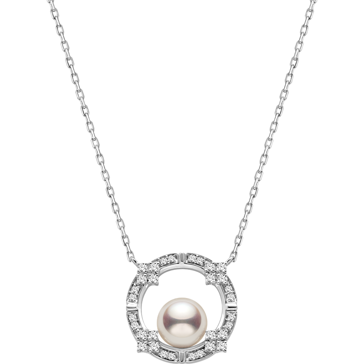 Akoya Pearl 18K White Gold Diamond Arched Design Necklace