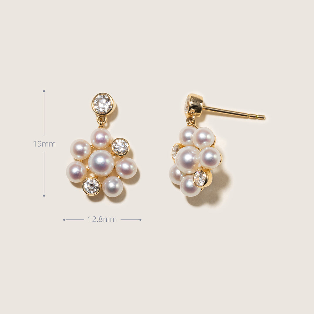 Freshwater Pearl 9K Gold Lab-Grown Diamond Dandelion Drop Earrings