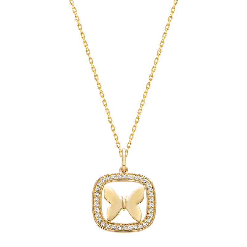 18K Gold Diamond Butterfly Shot Pendant Necklace