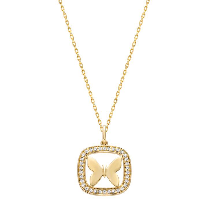 18K Gold Diamond Butterfly Shot Pendant Necklace