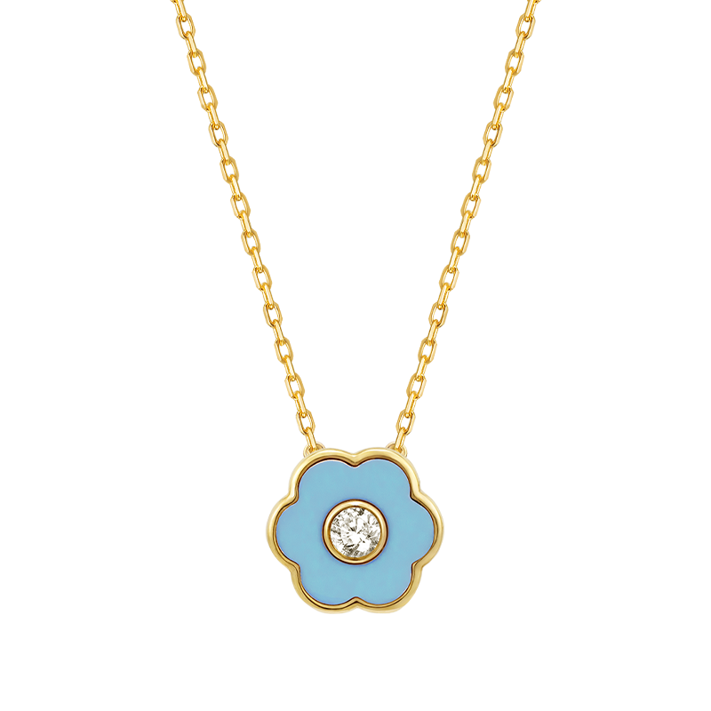 Mother-daughter Matching 18K Gold Enamel Diamond Petite Flower Necklace