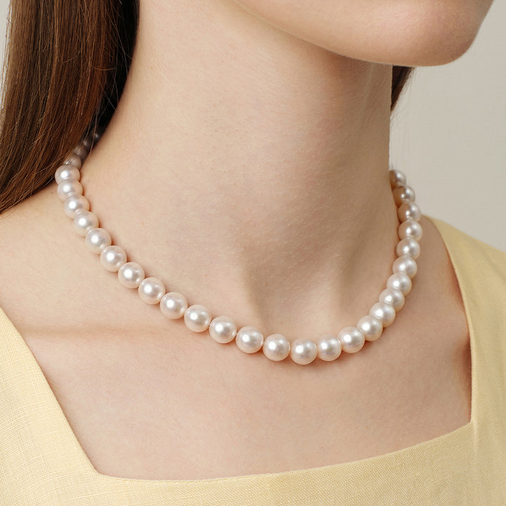 Oval Freshwater Pearl 925 Sterling Silver Cubic Zirconia Double Clasp Necklace