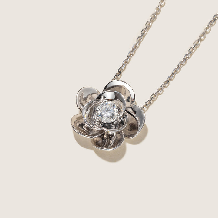 9K White Gold Lab-Grown Diamond Jasmine Pendant Necklace