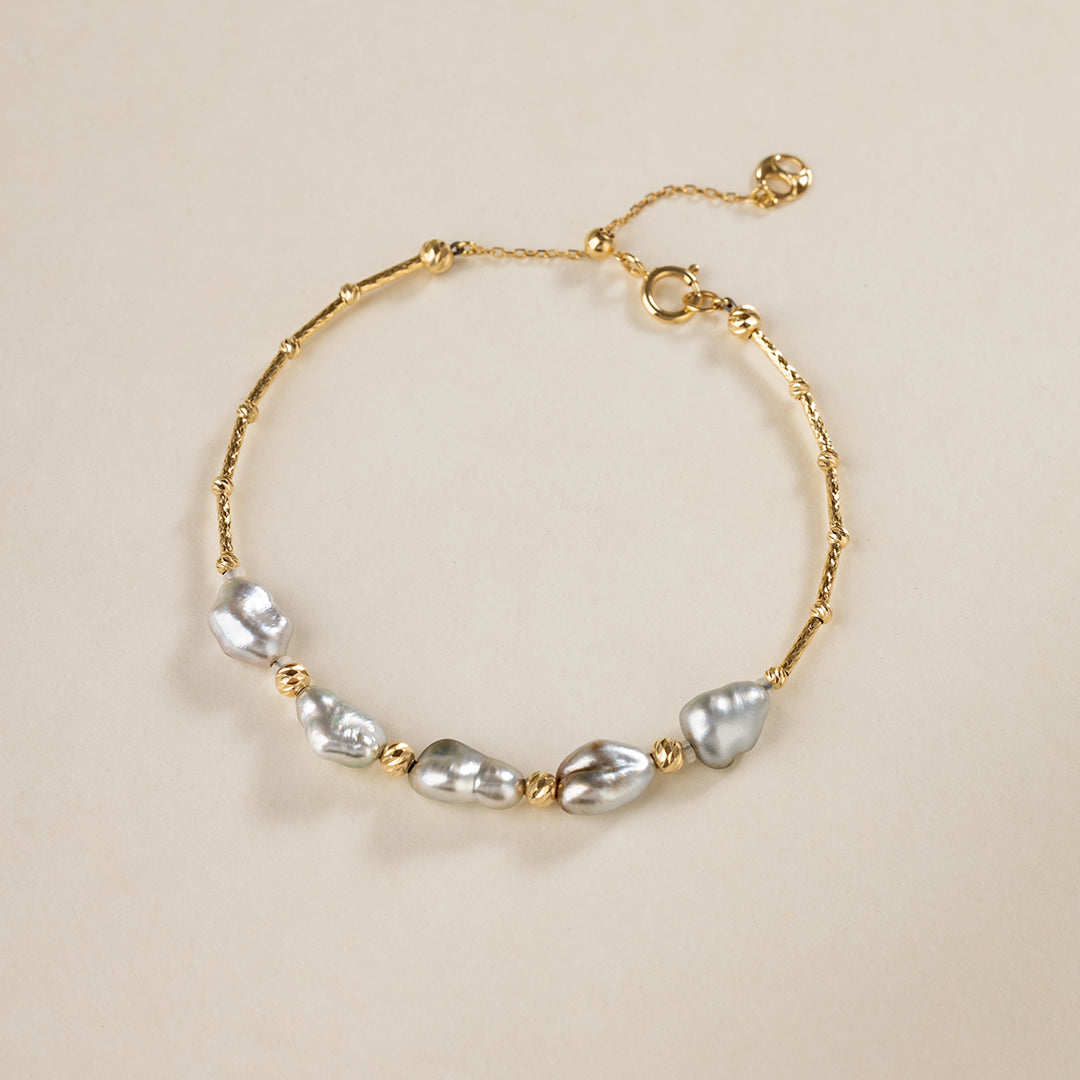 Tahitian Keshi Pearl 18K Yellow Gold Irregular Bracelet