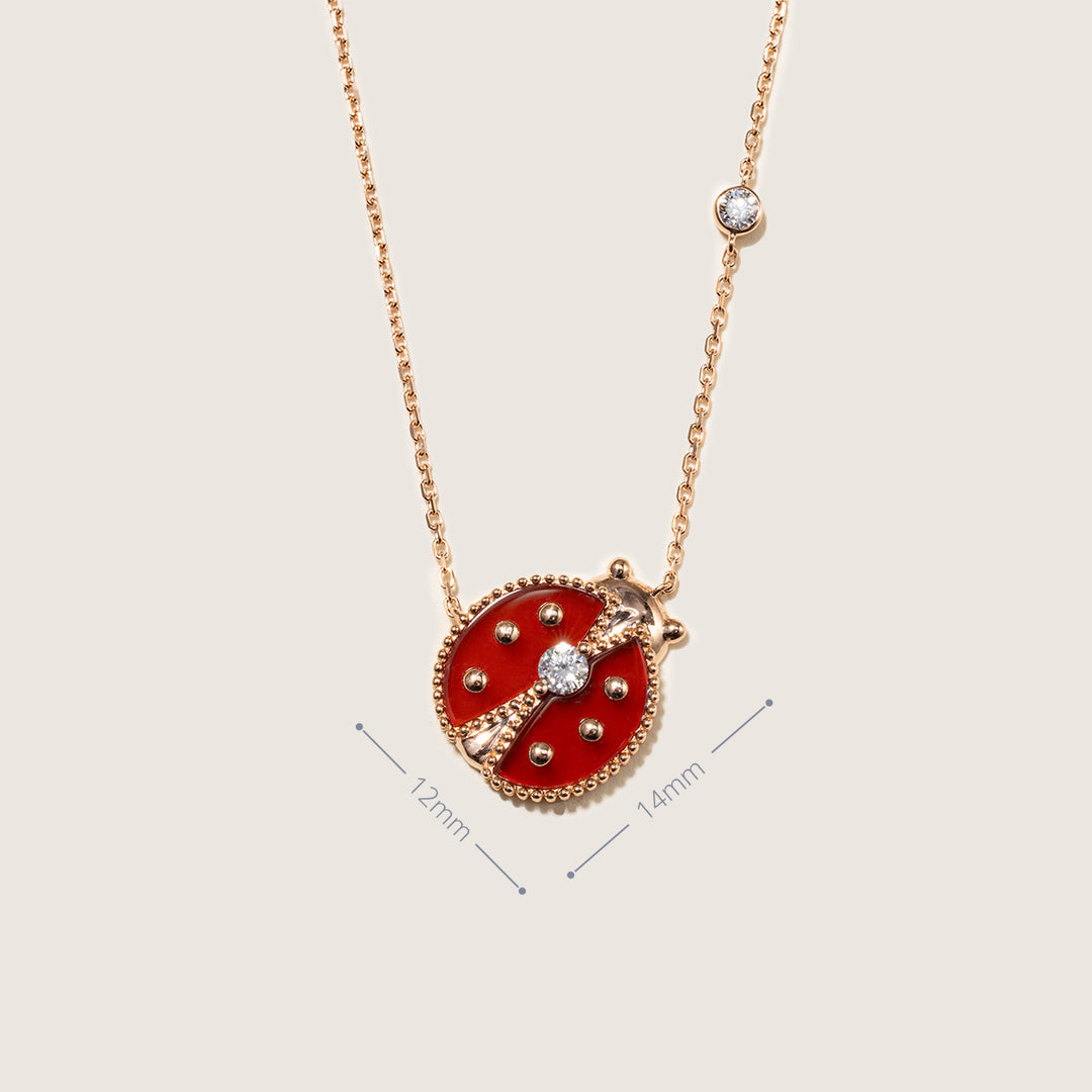 Red Agate 9K Rose Gold Lab-Grown Diamond Insect Necklace