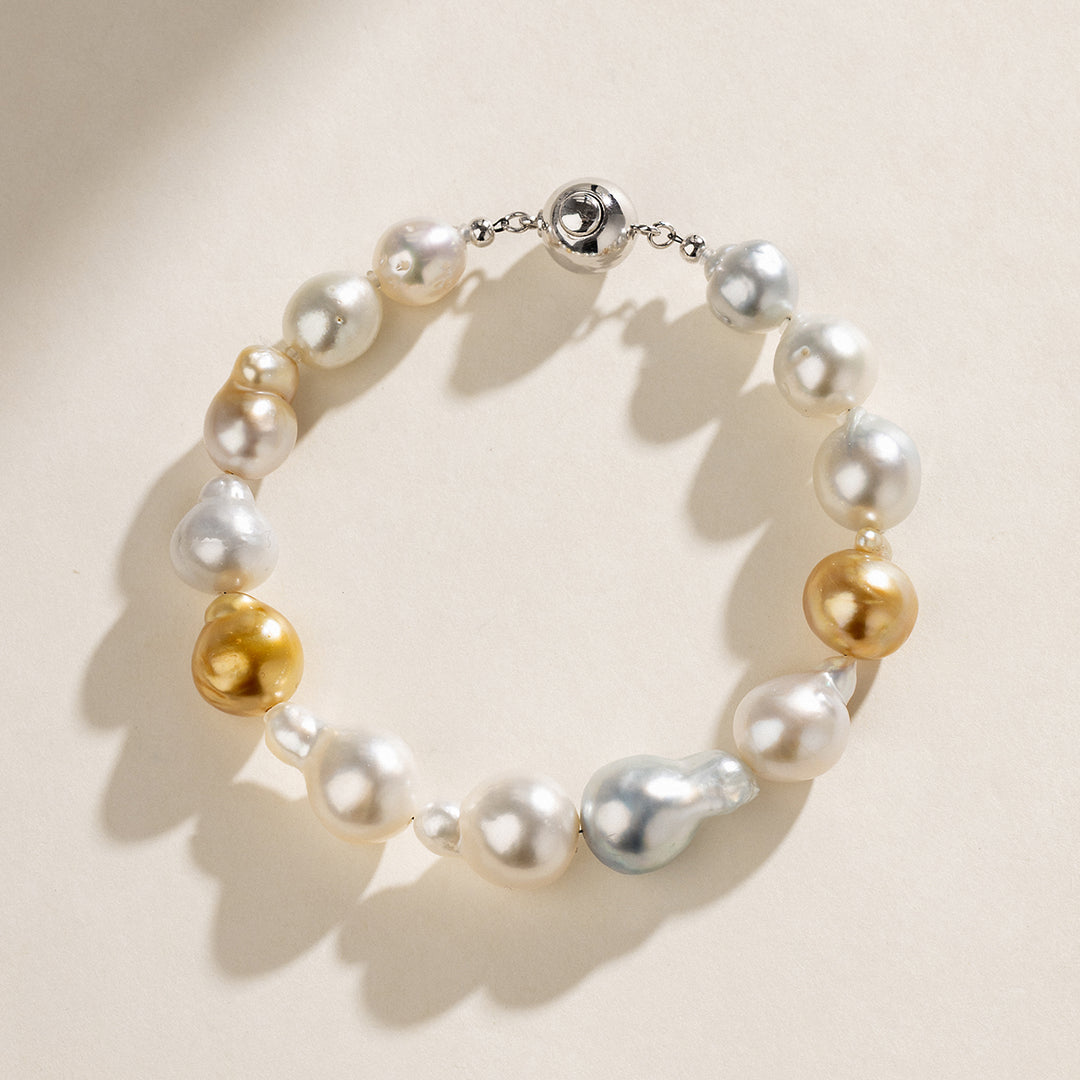 Baroque South Sea Pearl 925 Sterling Silver Ball Clasp Mixed Color Bracelet