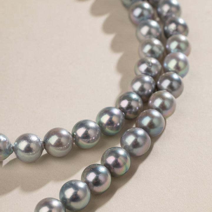Baroque Akoya Pearl 925 Sterling Silver Heart Clasp Slate Blue Necklace