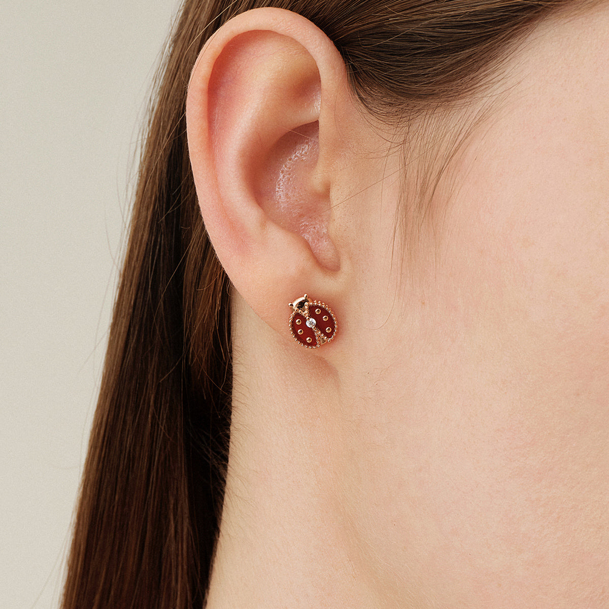 Red Agate 10K 14K Rose Gold Lab-Grown Diamond Insect Stud Earrings
