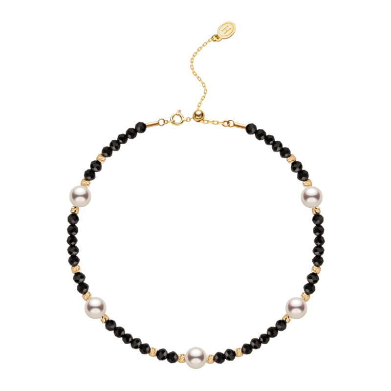 Akoya Saltwater Pearl 18K Black Spinel Baby's Breath Bracelet
