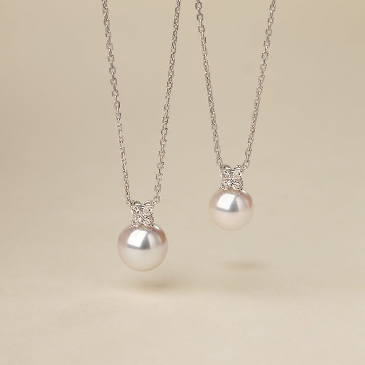 Akoya Pearl 10K White Gold Diamond Clover Pendant Necklace
