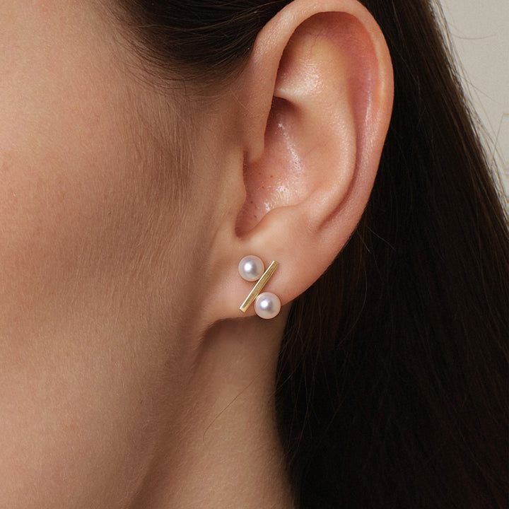 Freshwater Pearl 10K Yellow Gold Percentage Design Stud Earrings