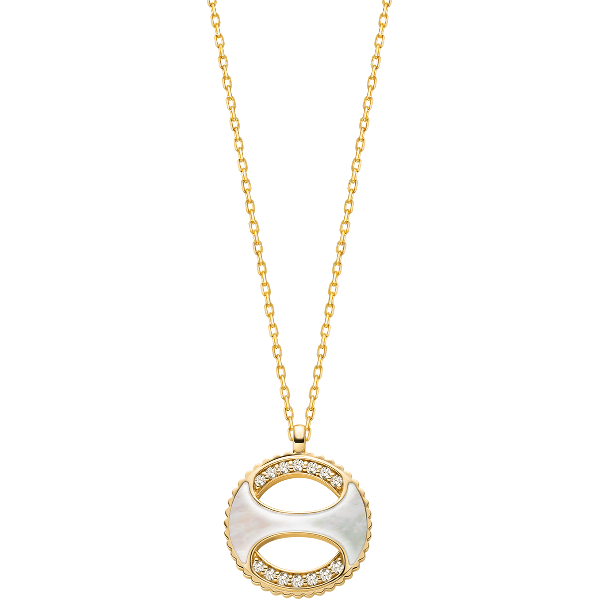 Red Agate Mother-of-Pearl 18K Gold Diamonds Fortune Charm Necklace