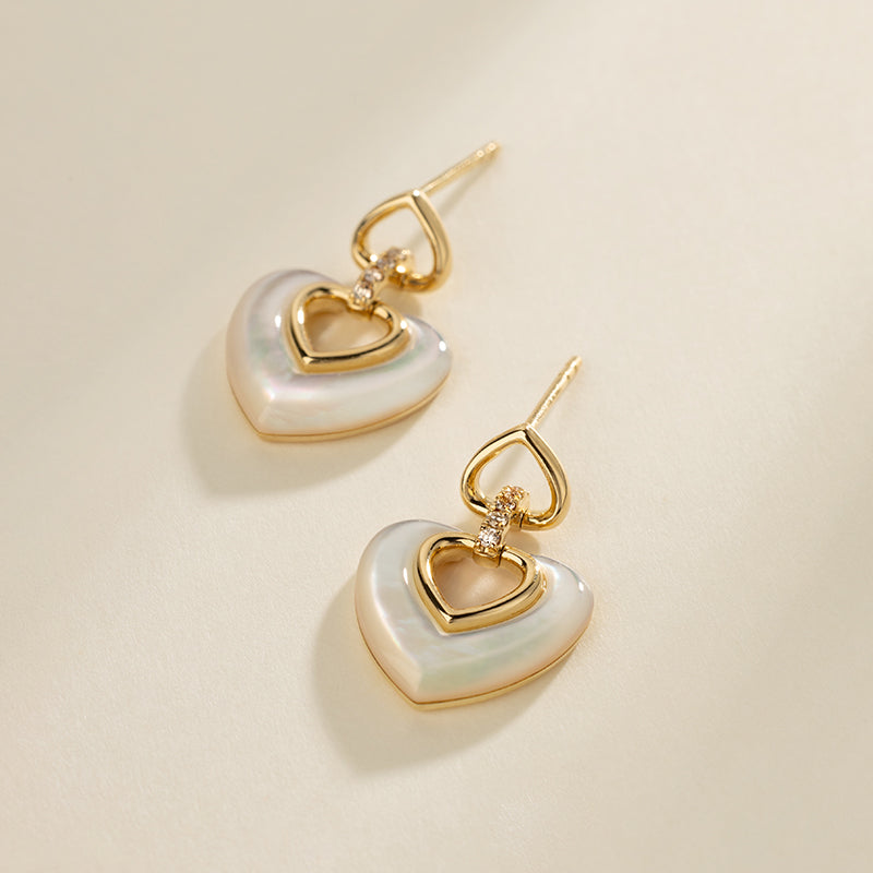 18K Gold Diamond Mother-of-Pearl Intertwined Heart Earrings