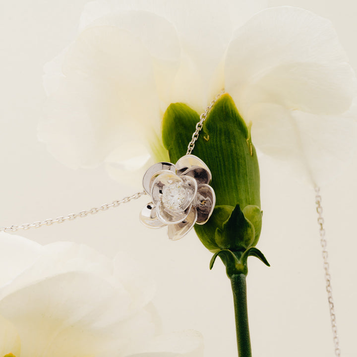 9K White Gold Lab-Grown Diamond Jasmine Pendant Necklace