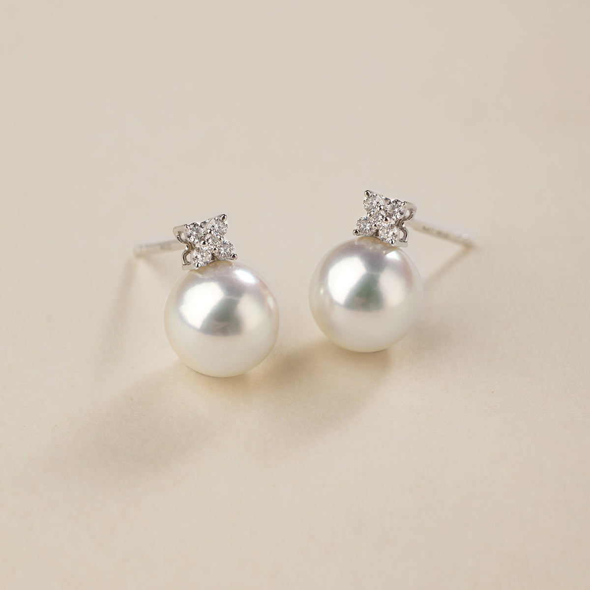 Akoya Pearl 10K White Gold Diamond Clover Stud Earrings