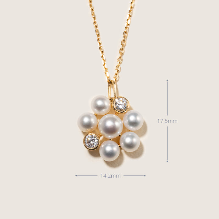 Freshwater Pearl 9K Gold Lab-Grown Diamond Dandelion Pendant Necklace