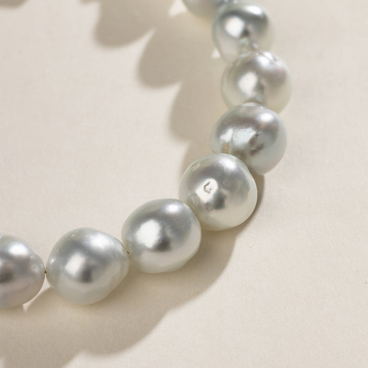 South Sea Pearl 10K White Gold Square Clasp Diamond Elegant Bracelet