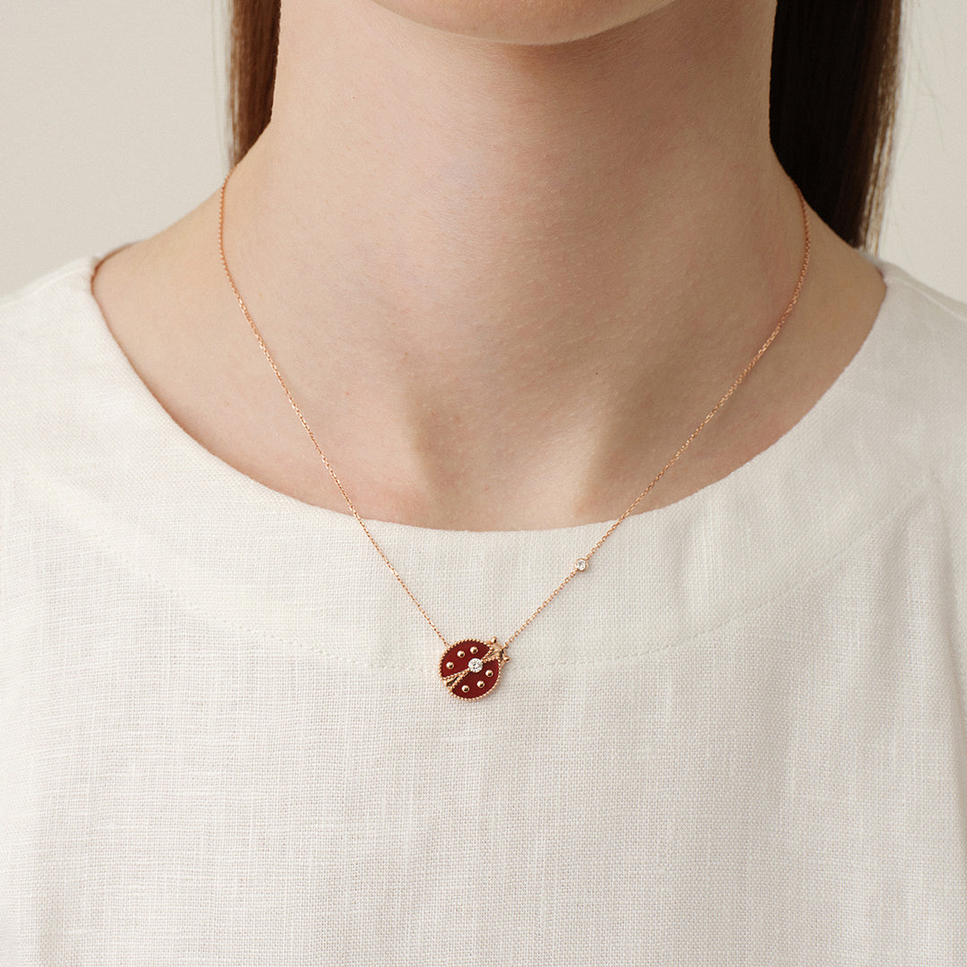 Red Agate 9K Rose Gold Lab-Grown Diamond Insect Necklace