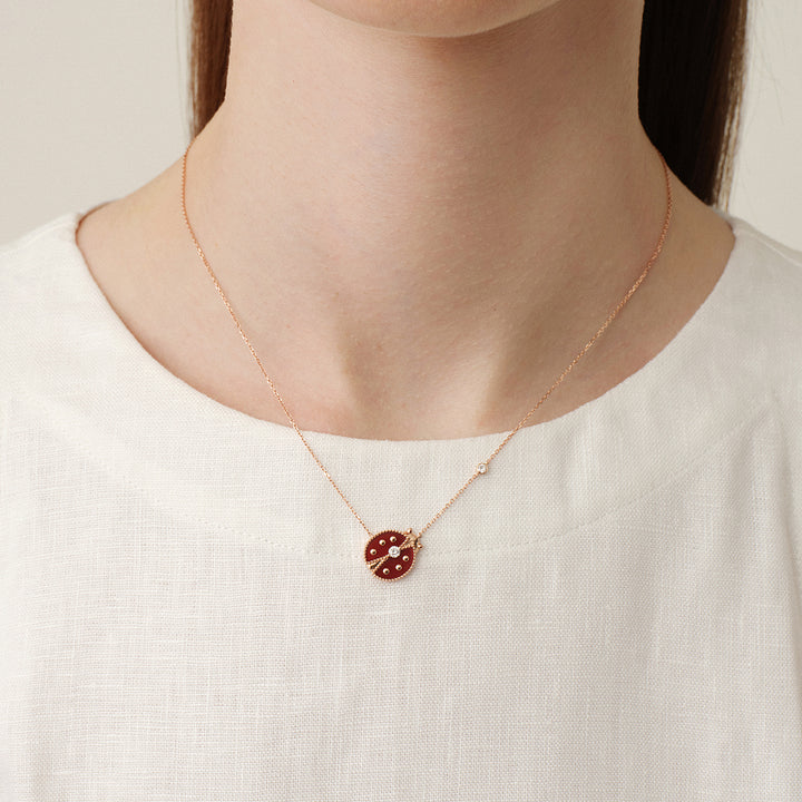 Red Agate 9K Rose Gold Lab-Grown Diamond Insect Necklace