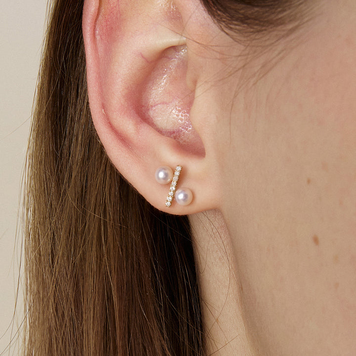 Freshwater Pearl 10K Yellow Gold Diamond Percentage Design Stud Earrings