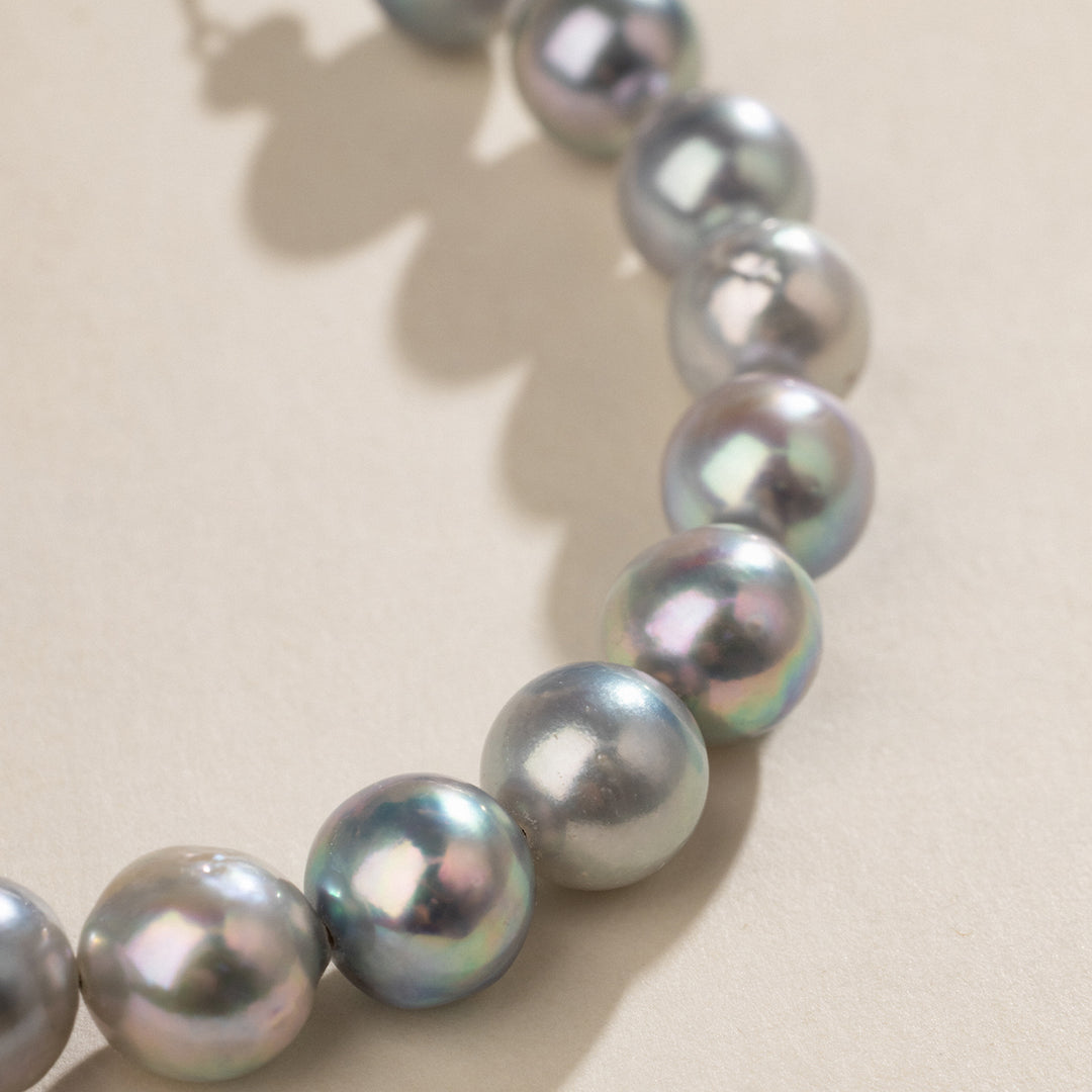 Baroque Akoya Pearl 925 Sterling Silver Heart Clasp Slate Blue Bracelet