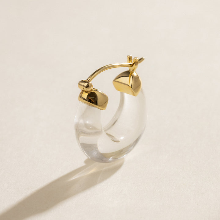 10K Yellow Gold Natural Clear Quartz Hoop Earrings