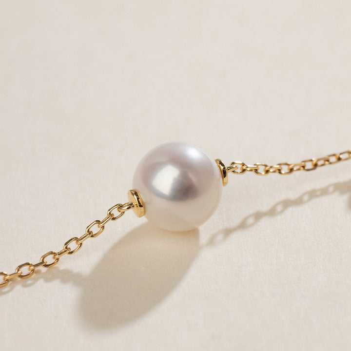 Freshwater Pearl 14K Yellow Gold Diamond Minimalist Design Bracelet