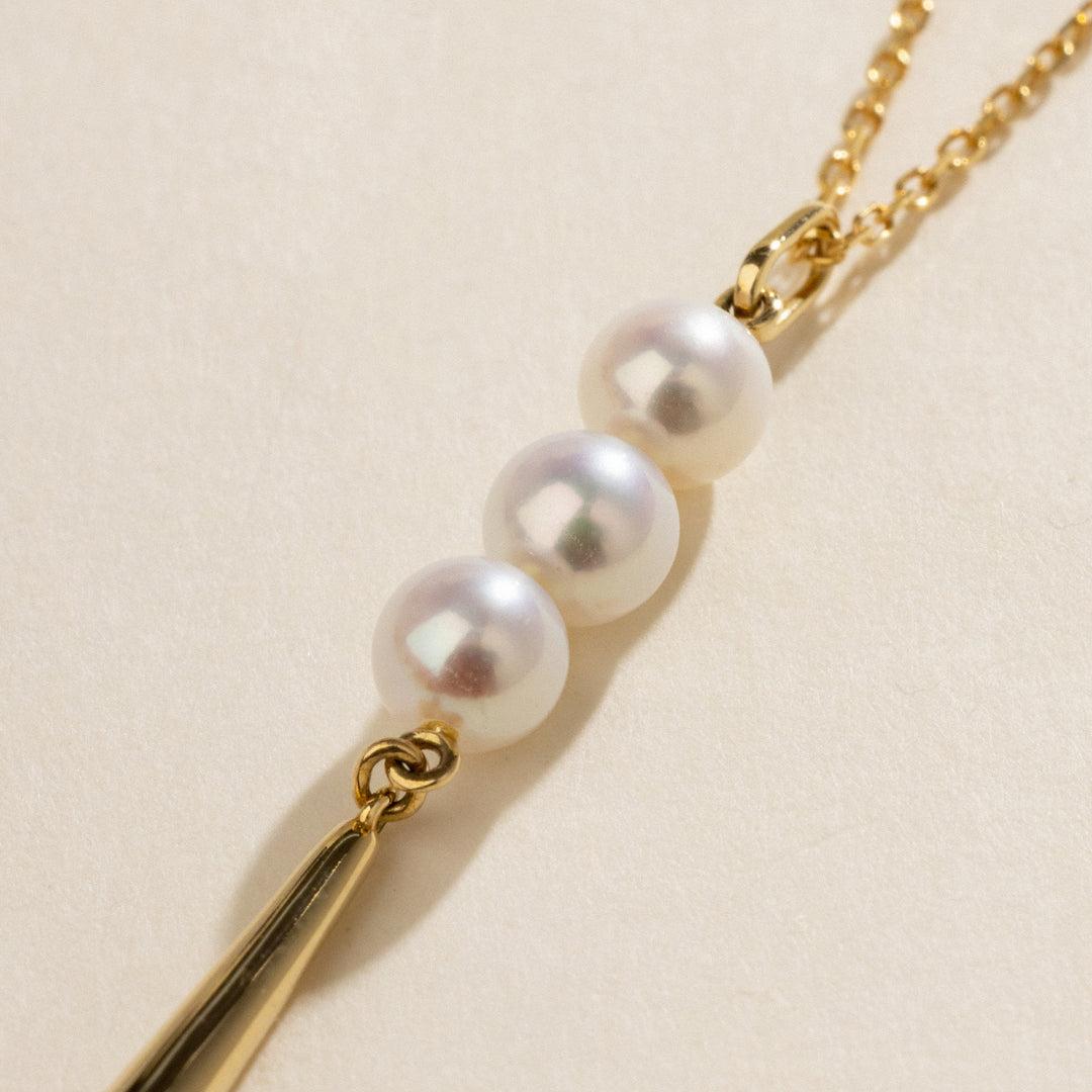 Freshwater Pearl 10K Yellow Gold Triple Drop Tassel Pendant Necklace