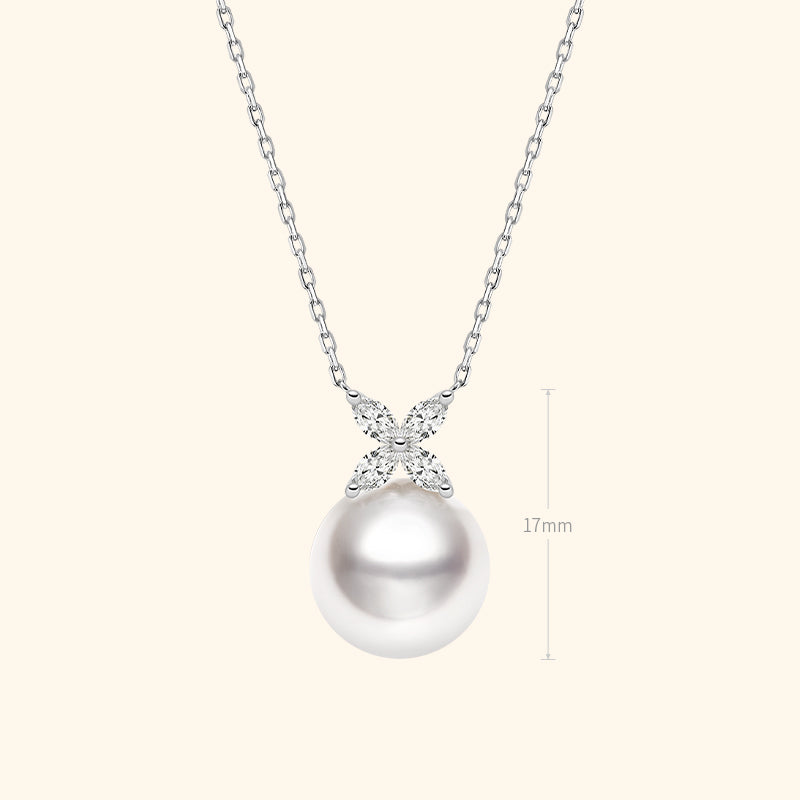 South Sea Pearl 18K White Gold Diamonds Four Leaf Flower Necklace