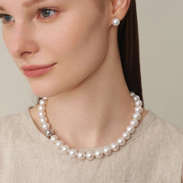 Freshwater Pearl 925 Sterling Silver Cubic Zirconia Ball Clasp Graduated Necklace