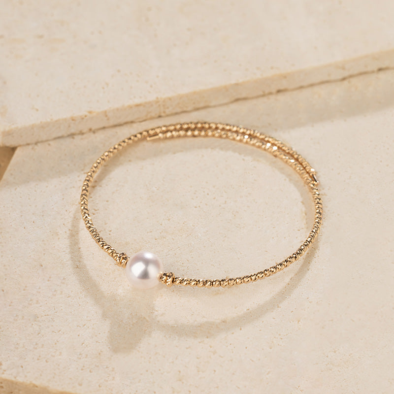 Akoya Pearl 18K Gold Elastic Free - Style Bangle Bracelet - HELAS Jewelry