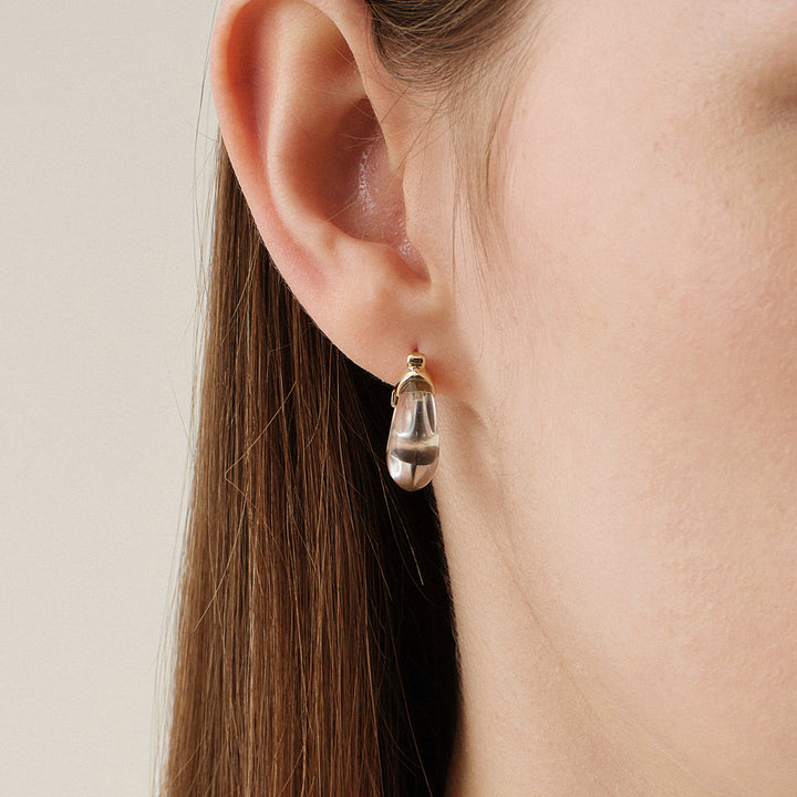 10K Yellow Gold Natural Clear Quartz Hoop Earrings
