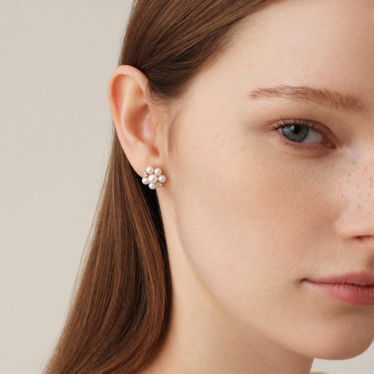 Freshwater Pearl 10K Gold Lab-Grown Diamond Dandelion Stud Earrings