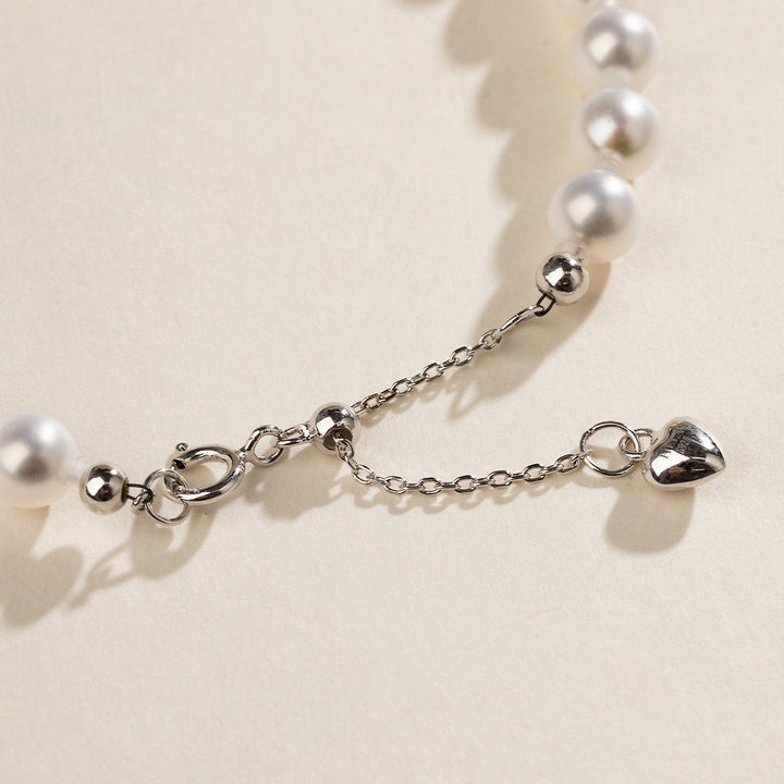 Freshwater Pearl 925 Sterling Silver Heart Clasp Bracelet