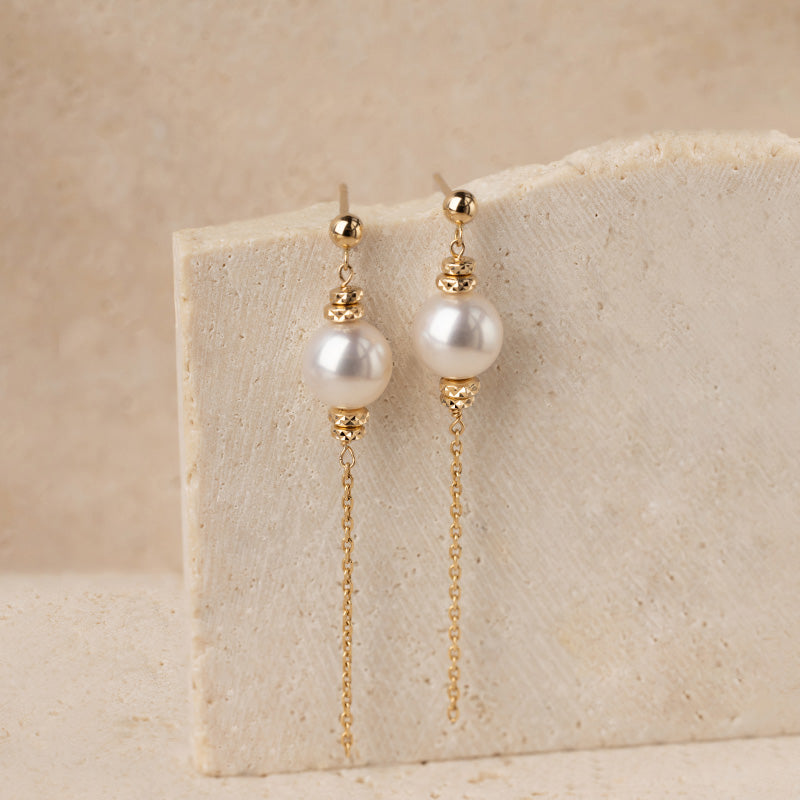 Akoya Pearl 18K Gold Free - Style Dangling Chain Earrings - HELAS Jewelry