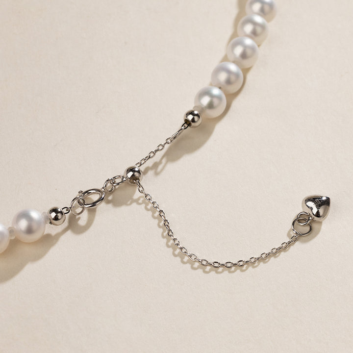 Freshwater Pearl 925 Sterling Silver Heart Clasp Necklace