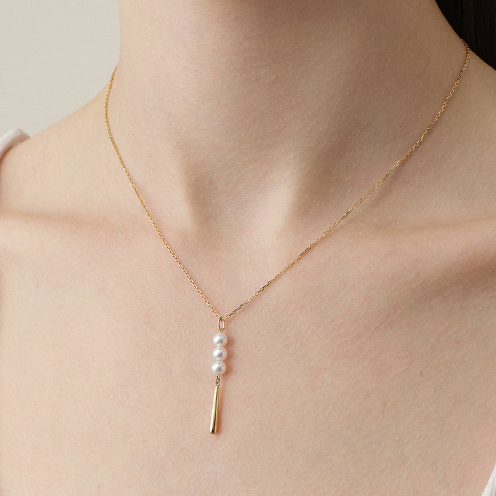 Freshwater Pearl 10K Yellow Gold Triple Drop Tassel Pendant Necklace