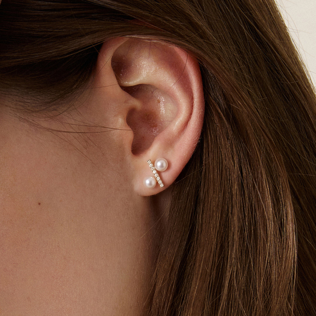 Freshwater Pearl 10K Yellow Gold Diamond Percentage Design Stud Earrings