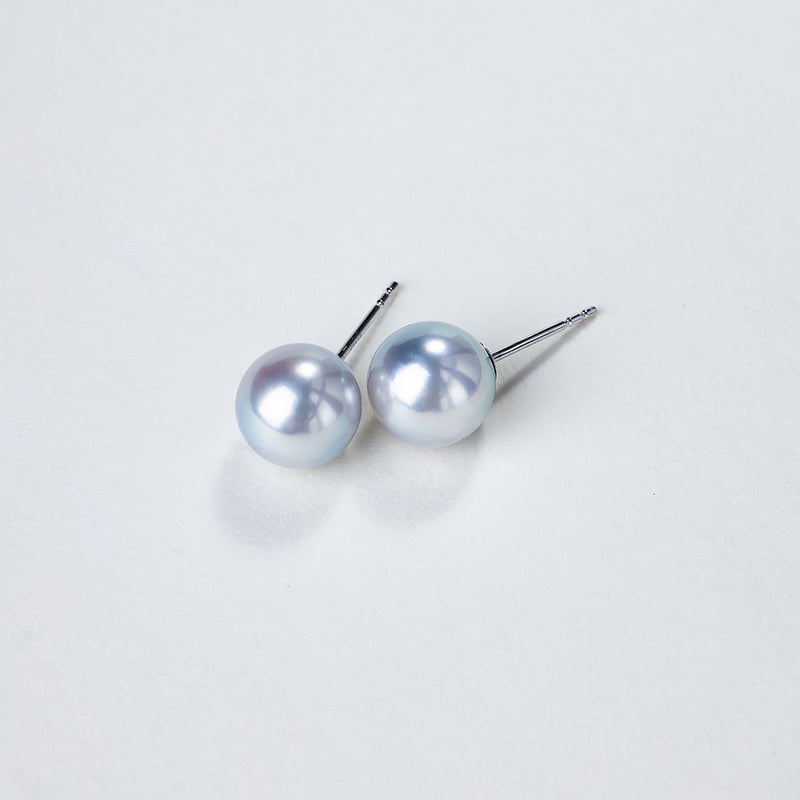 Silver Blue Baroque Akoya 18K Gold Classic Stud Earrings