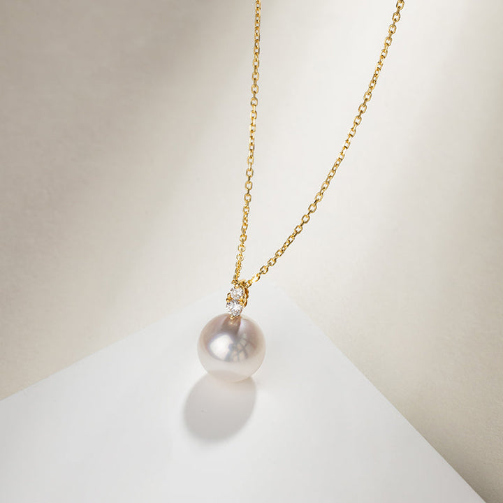 Akoya Pearl 18K Yellow Gold Twin Diamond Necklace