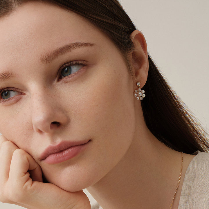 Freshwater Pearl 9K Gold Lab-Grown Diamond Dandelion Drop Earrings