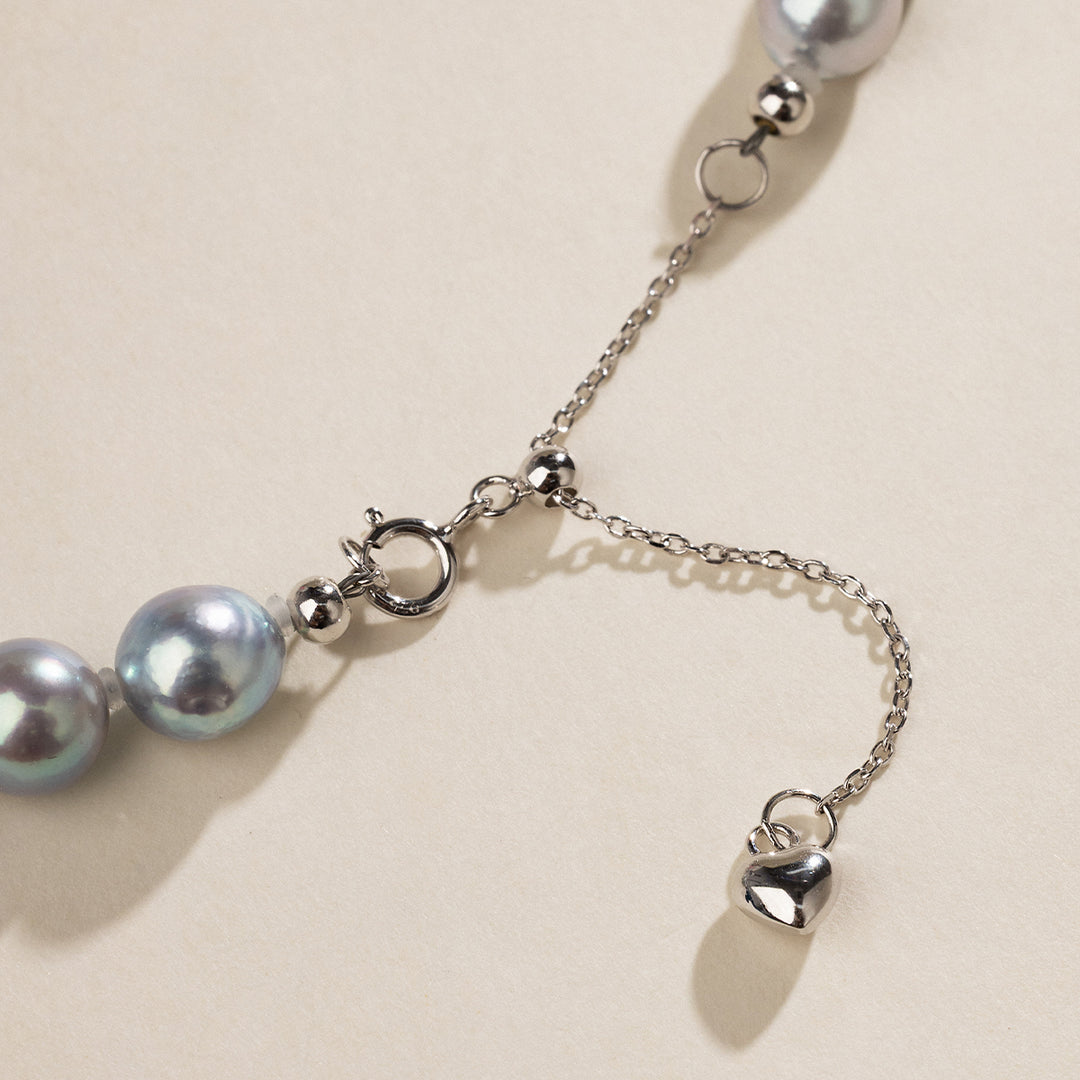 Baroque Akoya Pearl 925 Sterling Silver Heart Clasp Slate Blue Necklace