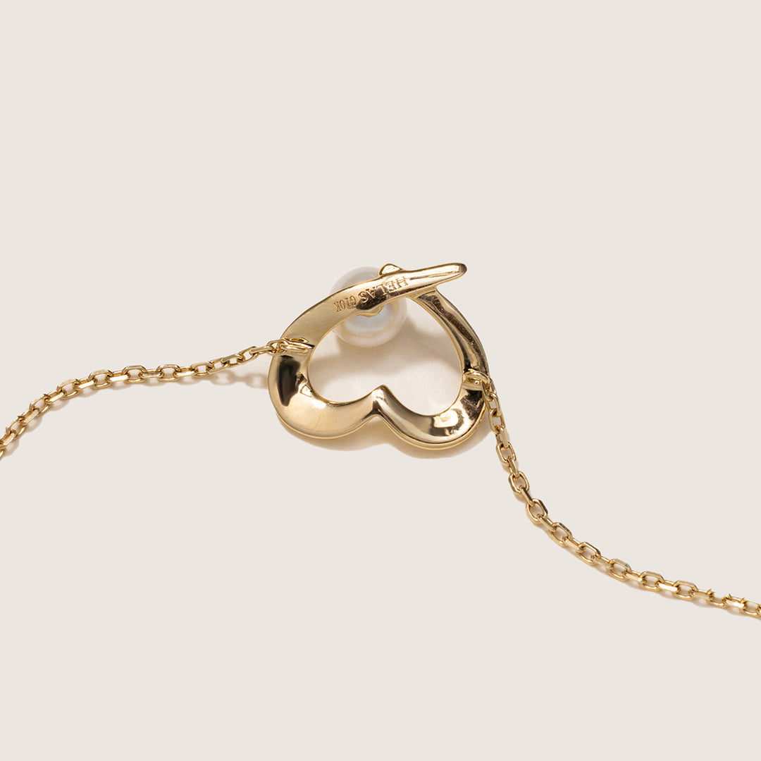 Freshwater Pearl 9K Gold Heart Romance Bracelet
