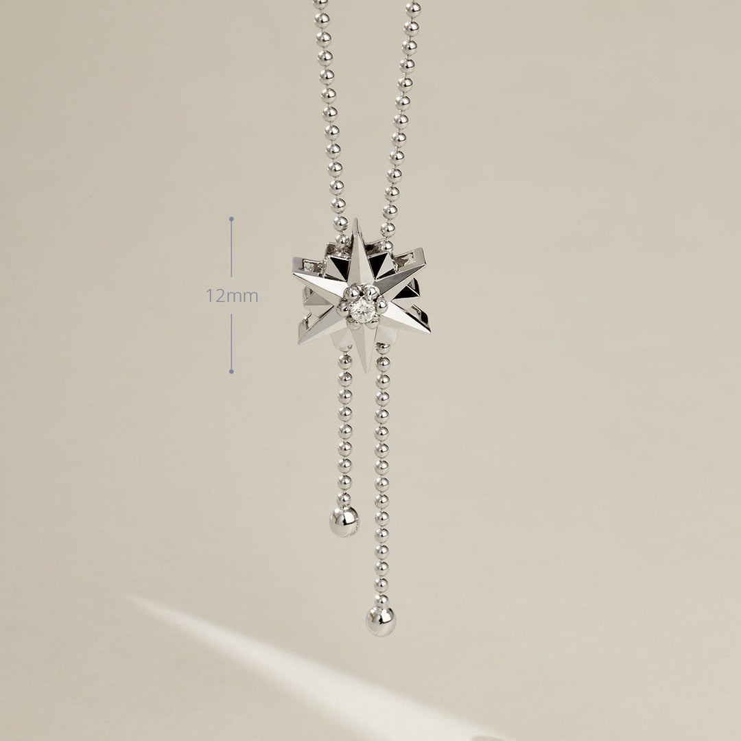 18K White Gold Diamond Polished Hexagonal Star Sweater Necklace