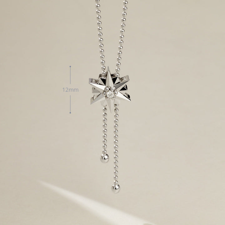 18K White Gold Diamond Polished Hexagonal Star Sweater Necklace