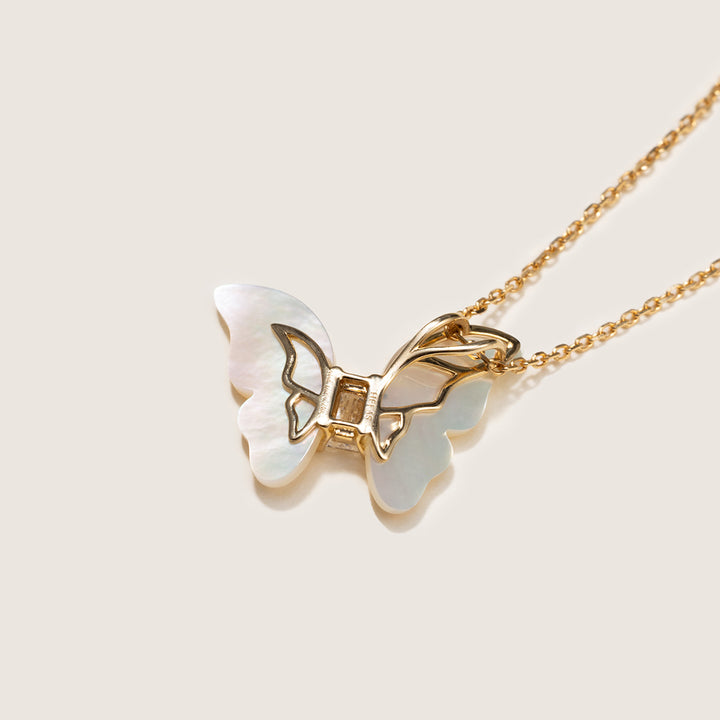Mother-of-Pearl 9K Gold Lab-Grown Diamond Butterfly Sugar Cube Pendant Necklace