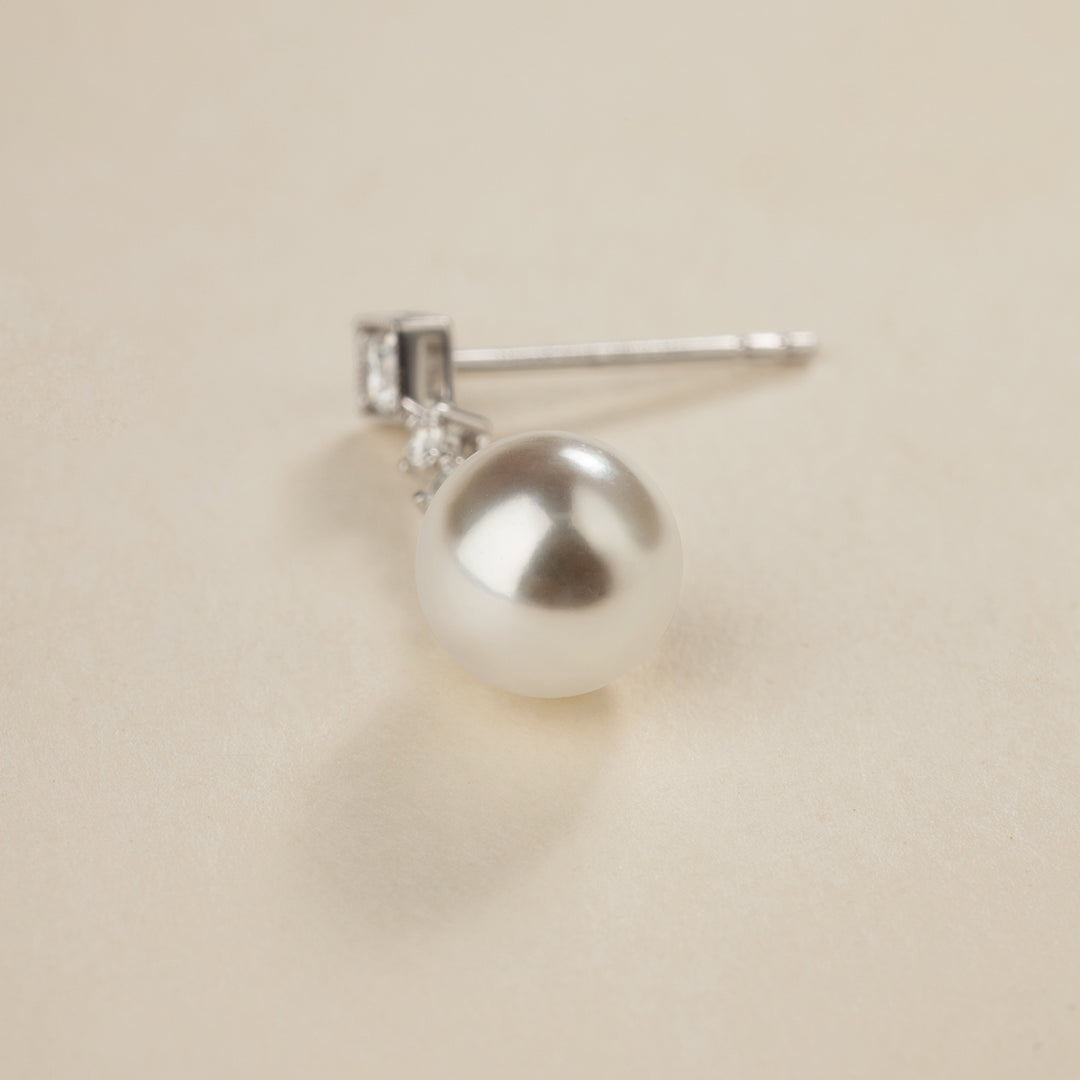 Akoya Pearl 10K White Gold Diamond Kite Shaped Stud Earrings