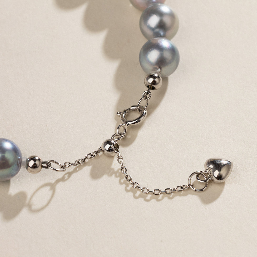Baroque Akoya Pearl 925 Sterling Silver Heart Clasp Slate Blue Bracelet