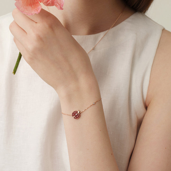 Red Agate 9K Rose Gold Lab-Grown Diamond Insect Bracelet